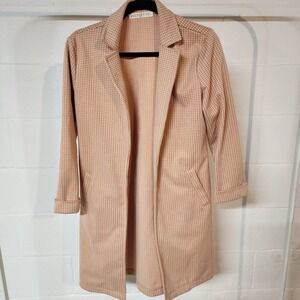 Potters Pot Women's Blush Gingham Print Knit Long Blazer Jacket Size XS